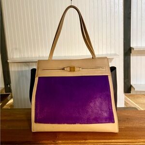 Furla Purple Calf Hair and Black Leather Shoulder Bag Purse